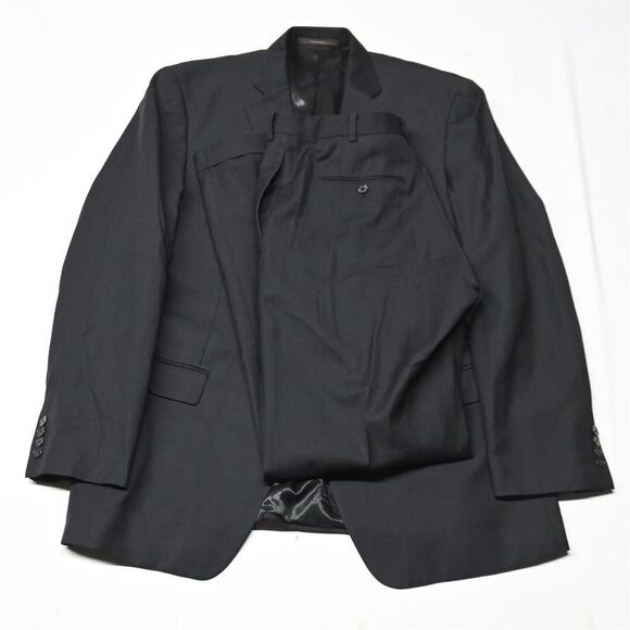 Tasso Elba 46L 34x34 Black 100% Wool Mens Sport Coat Jacket Pants‎ Suit
